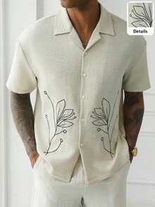 HUEFORM Men's Old Money  Floral Print Relaxed Fit Single-Breasted Casual Versatile Daily Wear Shirt - Apricot - View 3