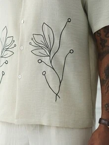 HUEFORM Men's Old Money  Floral Print Relaxed Fit Single-Breasted Casual Versatile Daily Wear Shirt - Apricot - View 5