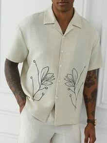 HUEFORM Men's Old Money  Floral Print Relaxed Fit Single-Breasted Casual Versatile Daily Wear Shirt - Apricot - View 4