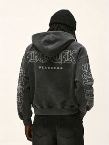 Baseblock Popular Men's Distressed Vintage Long Sleeve Sweatshirt - Black - View 2