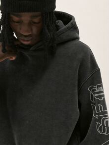 Baseblock Popular Men's Distressed Vintage Long Sleeve Sweatshirt - Black - View 4