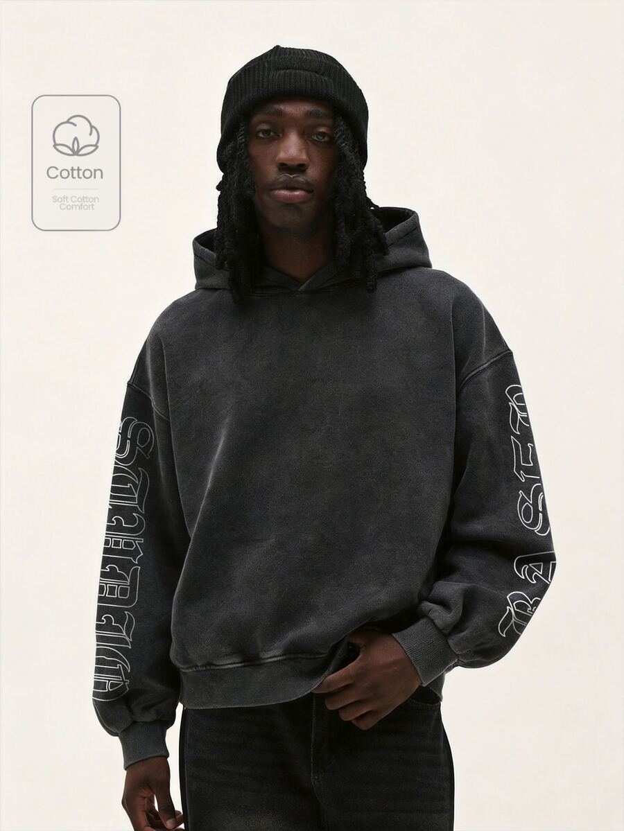 Baseblock Popular Men's Distressed Vintage Long Sleeve Sweatshirt - Black - View 1