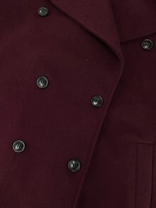 Vionelle Plus Size Vintage Burgundy Double-Breasted Overcoat Women Autumn/Winter Lapel Mid-Length Loose Slimming Commute Overcoat - Burgundy - View 6