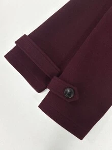 Vionelle Plus Size Vintage Burgundy Double-Breasted Overcoat Women Autumn/Winter Lapel Mid-Length Loose Slimming Commute Overcoat - Burgundy - View 7