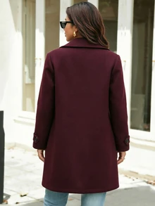 Vionelle Plus Size Vintage Burgundy Double-Breasted Overcoat Women Autumn/Winter Lapel Mid-Length Loose Slimming Commute Overcoat - Burgundy - View 2