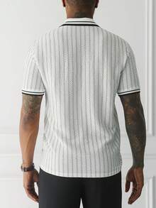 HUEFORM Men's Old Money  Textured Knit Polo Shirt ,Black And White Color-Blocked Collar; Suitable For Both Casual Outings And Business Occasions. - White - View 3