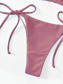 Oceva Solid Color Sexy Tropical Tie Bikini Two Pieces Swimwear Set Beach Honeymoonwear For Women Pink Summer - Dusty Pink - View 4