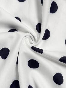 RosyDaze Plus Size White Background Black Polka Dot Asymmetric Neck Long Sleeve Blouse, Spring/Autumn French Vintage Style, Metal Button Design, Loose Fit, Flattering, Suitable For Dating, Streetwear, Commuting, Party - Multicolor - View 6