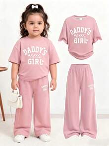 Baby Girls T-Shirt Set Casual Letter Print Suitable For All Seasons - White - View 1