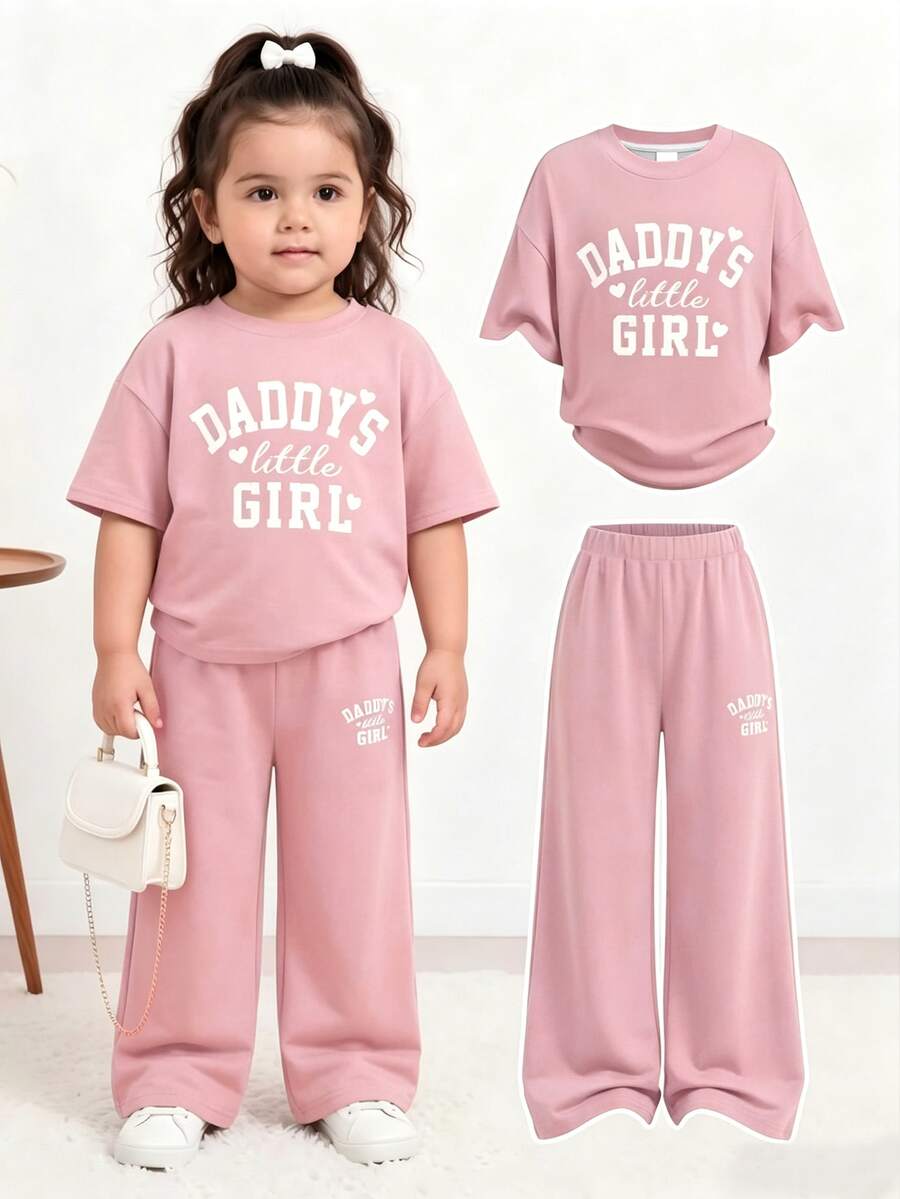 Baby Girls T-Shirt Set Casual Letter Print Suitable For All Seasons - White - View 1