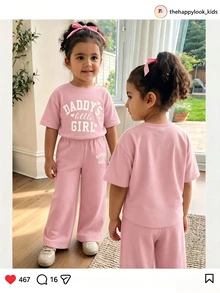 Baby Girls T-Shirt Set Casual Letter Print Suitable For All Seasons - White - View 7