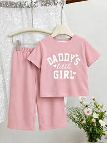 Baby Girls T-Shirt Set Casual Letter Print Suitable For All Seasons - White - View 4