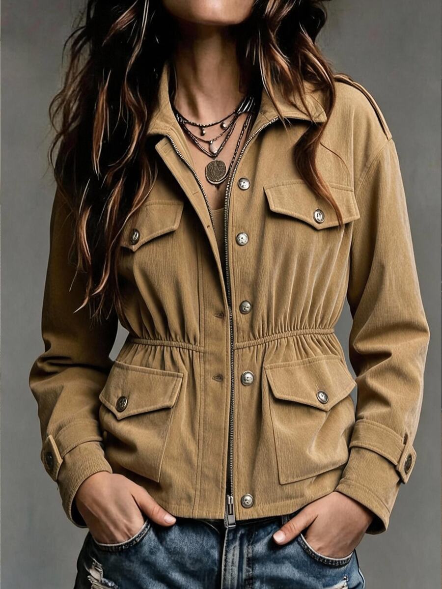 Vionelle Plus Size Coats - Khaki - View 1