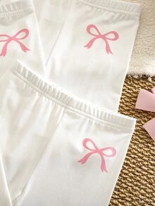 SHEIN 女童蝴蝶結細褶飾邊防露腿緊身褲 4件組 - 彩色 - 查看 5