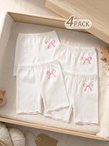 SHEIN 女童蝴蝶結細褶飾邊防露腿緊身褲 4件組 - 彩色 - 查看 3