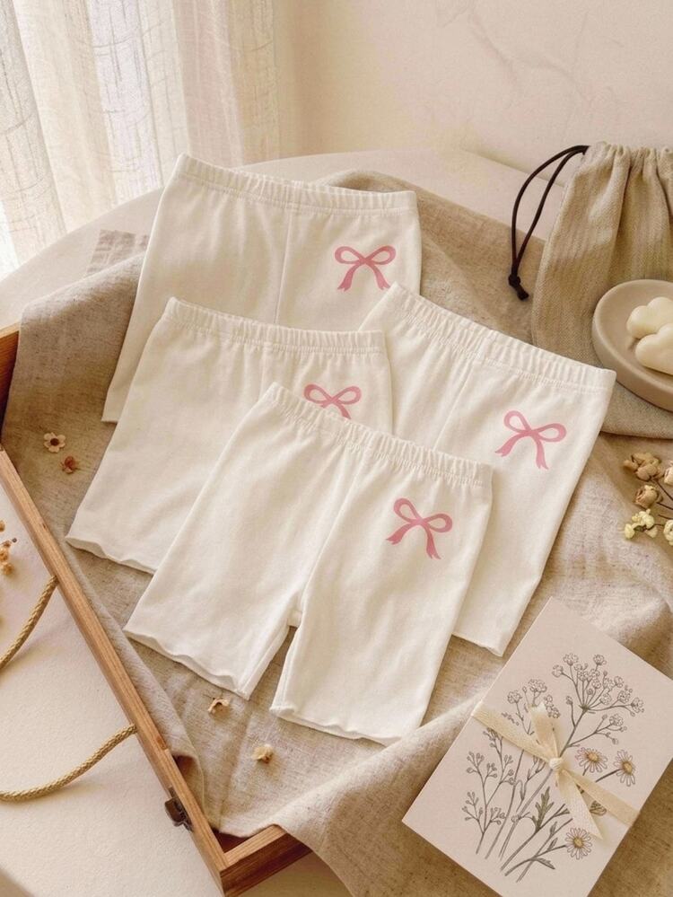 SHEIN Young Girl Bowknot Thin Frill Trim Anti-Exposure Leggings 4pcs Set - Multicolor - View 2
