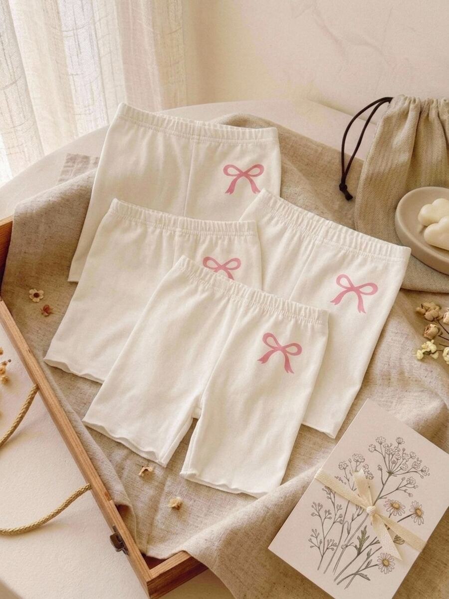 SHEIN 女童蝴蝶結細褶飾邊防露腿緊身褲 4件組 - 彩色 - 查看 1