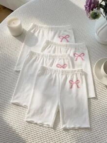 SHEIN 女童蝴蝶結細褶飾邊防露腿緊身褲 4件組 - 彩色 - 查看 2