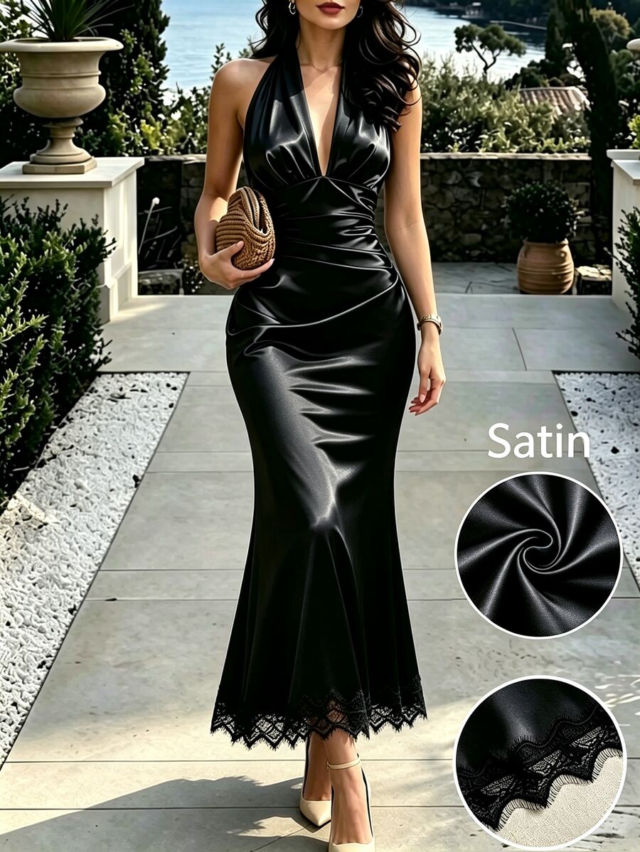SHEIN Spring Summer Autumn Winter Halloween Outfits Party Cocktail Night Dinner Dress Wedding Birthday Graduation Prom Night Out Elegant Sexy Black - Black - View 1