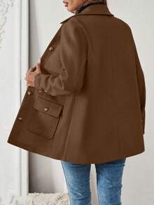 SHEIN PariChic Women Casual Solid Color Patchwork Pocket Single-Breasted Jacket, Autumn/Winter Fall Cloth For Women - Coffee Brown - View 2