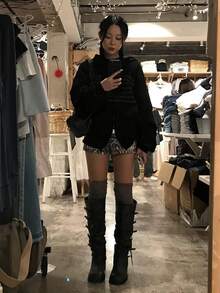 DAZY Women's Korean Style Flag Print Zip-Up Sweatshirt - Black - View 4