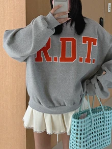 DAZY Women's Loose Casual Korean Style Letter Embroidered Sweatshirt Hoodies - Grey - View 9