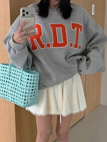 DAZY Women's Loose Casual Korean Style Letter Embroidered Sweatshirt Hoodies - Grey - View 4
