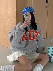 DAZY Women's Loose Casual Korean Style Letter Embroidered Sweatshirt Hoodies - Grey - View 1