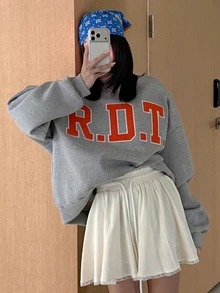 DAZY Women's Loose Casual Korean Style Letter Embroidered Sweatshirt Hoodies - Grey - View 2