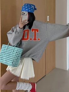 DAZY Women's Loose Casual Korean Style Letter Embroidered Sweatshirt Hoodies - Grey - View 6