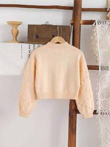 SHEIN Vintaside Kids Girls' Autumn/Winter Fashion Minimalist Special Craft Knit Sweater Long Sleeve Cardigan - Apricot - View 2