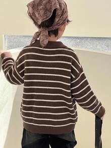 Dazy Kids Tween Boy Striped Zipper Half-Placket Long Sleeve Casual Sweater - Brown - View 5