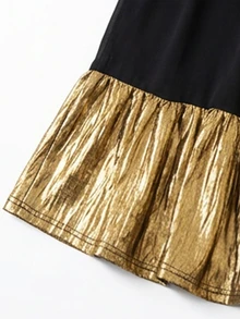 LUMIGAL Women's High Neck Long Sleeve Sequin Decor Transparent Patchwork Top And Sequin Decor Skirt 2 Pieces Set - Black - View 4