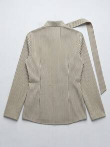 DAZY Women's V-Neck Cinched Waist Long Sleeve Shirt, Spring/Summer/Autumn,Fall Women Clothes School - Khaki - View 8