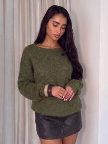 Glamine Women's Casual Loose Fuzzy Top Brunch Olive Green Autumn - Army Green - View 8