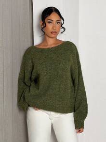 Glamine Women's Casual Loose Fuzzy Top Brunch Olive Green Autumn - Army Green - View 4