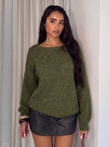 Glamine Women's Casual Loose Fuzzy Top Brunch Olive Green Autumn - Army Green - View 6