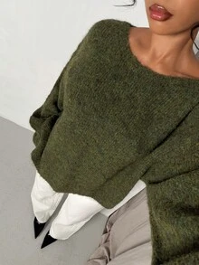 Glamine Women's Casual Loose Fuzzy Top Brunch Olive Green Autumn - Army Green - View 3
