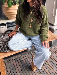 Glamine Women's Casual Loose Fuzzy Top Brunch Olive Green Autumn - Army Green - View 7