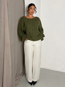 Glamine Women's Casual Loose Fuzzy Top Brunch Olive Green Autumn - Army Green - View 9