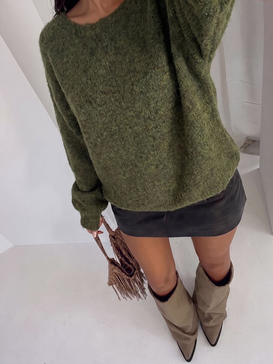 Glamine Women's Casual Loose Fuzzy Top Brunch Olive Green Autumn - Army Green - View 1