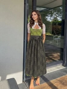 Fairmaia Floral Print Belted Sleeveless Dirndl Dress Oktoberfest Party Traditional - Multicolor - View 3