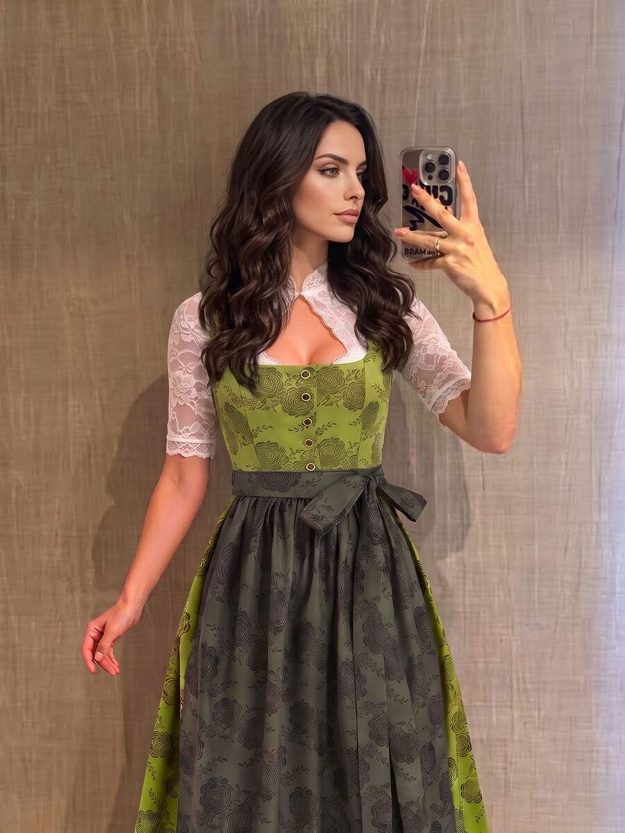 Fairmaia Floral Print Belted Sleeveless Dirndl Dress Oktoberfest Party Traditional - Multicolor - View 1