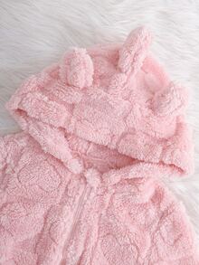 SHEIN 女童針織純色愛心圖案提花人造毛連身褲 兒童熊耳連帽戶外秋冬套裝 - 彩色 - 查看 8