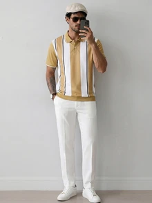HUEFORM Men's Old Money Regular Fit Polo Shirt, Fabric Function Moisture-Wicking Quick-Dry Suitable For Daily Travel For Summer, Ceremony - Apricot - View 3