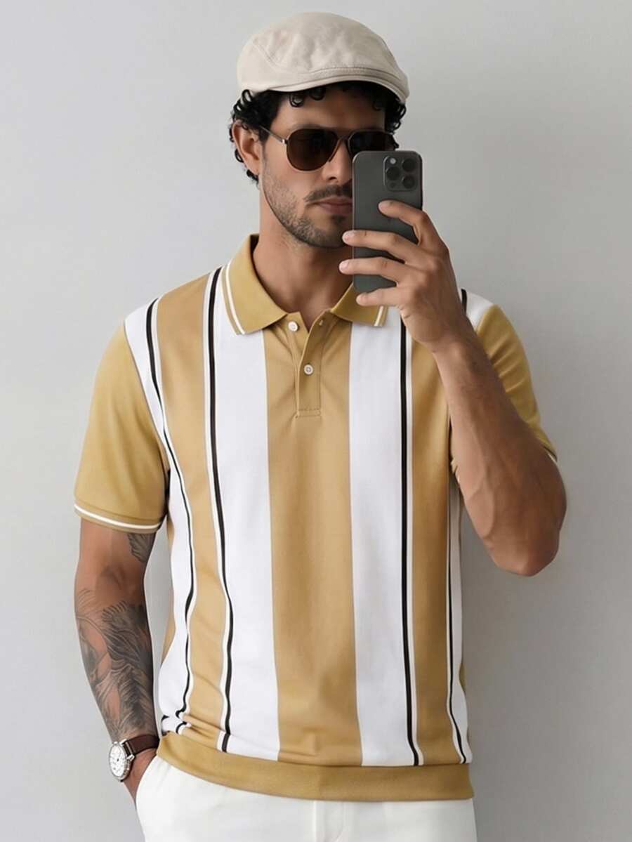 HUEFORM Men's Old Money Regular Fit Polo Shirt, Fabric Function Moisture-Wicking Quick-Dry Suitable For Daily Travel For Summer, Ceremony - Apricot - View 1