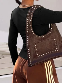 Solflare Kaos Dalaman Wanita Ukuran Besar, Bahan Anti-Statis, Leher Bulat, Lengan Panjang, Musim Gugur/Dingin - Hitam - View 4