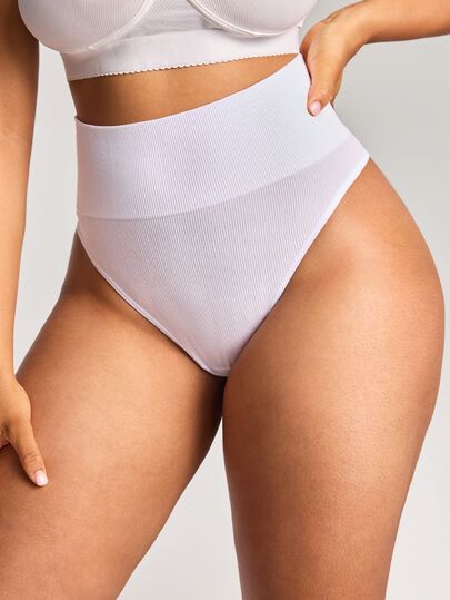 Barelissa 1pc High Waist Vertical Ribbed Seamless Body-Hugging Plus Size Thong Panty With Wide Waistband