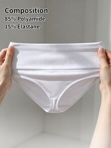 SHEIN 1pc High Waist Vertical Ribbed Seamless Body-Hugging Plus Size Thong Panty With Wide Waistband - White - View 6