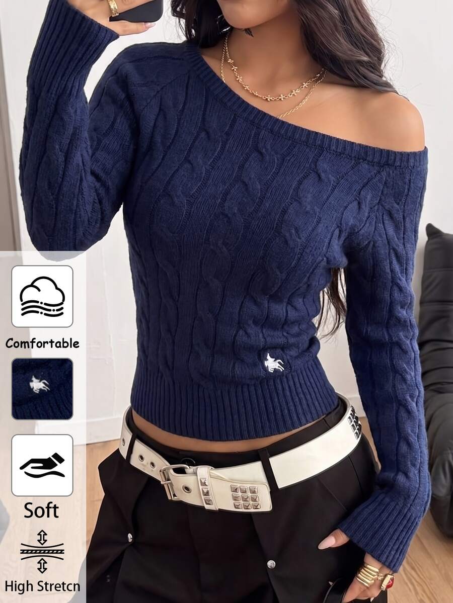 StreetHx Women's Autumn/Winter Lazy Fashion Daily Versatile Sexy Party Date Street Pullover Sweater - Blue - View 1